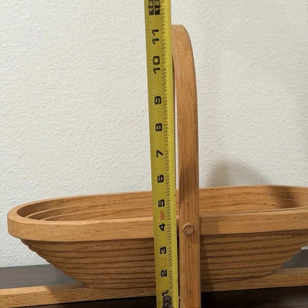 Vintage Wooden Fruit Basket- Folding- to fold flat Signed Huen Oshera